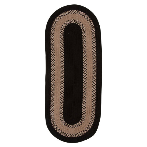 2' x 11' Black and Brown All Purpose Handcrafted Reversible Oval Area Throw Rug Runner - IMAGE 1