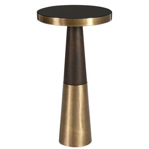 22" Black and Brown Contemporary Round Accent Table - IMAGE 1