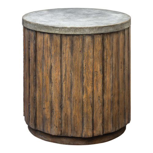 24” Handcrafted Wooden Drum Accent Table - IMAGE 1