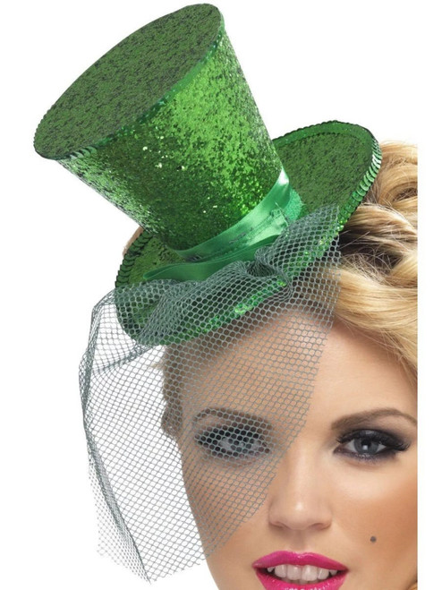 33" Green Fever Mini Top Women Adult Halloween Hat on Headband Costume Accessory - One Size - IMAGE 1