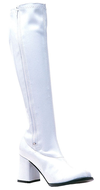 White 1960's Style Go Go Women Adult Halloween Boots Costume Accessory - Size 10 - IMAGE 1