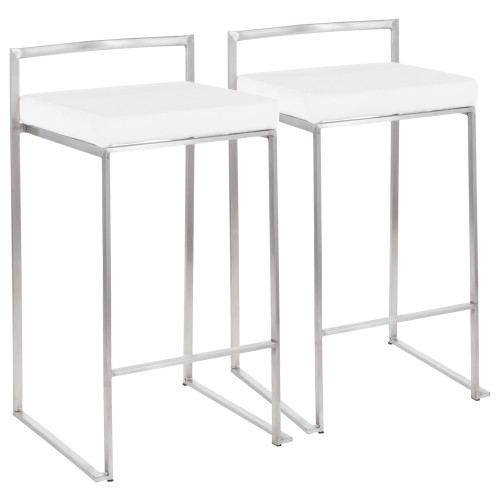 Set of 2 White and Silver Stacker Counter Stool - 31" - IMAGE 1