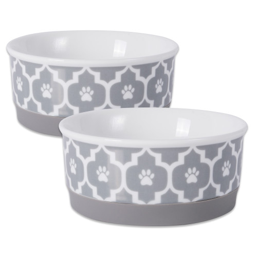 Set of 2 Vibrant Unique Nautical Lattice Gray Medium Pet Bowl, 4.25" - IMAGE 1