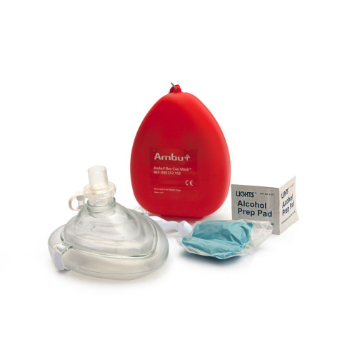 6" Kemp USA Ambu Bag CPR Mask With O2 Inlet and Head Strap with Gloves and Wipes - IMAGE 1