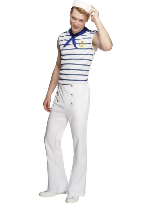 40" White and Blue Fever French Sailor Men Adult Halloween Costume - Large - IMAGE 1