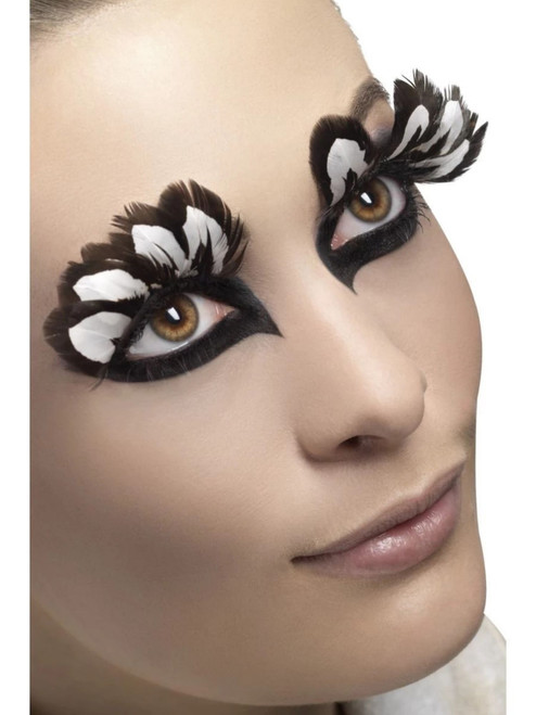 11" Brown Fever Women Adult Halloween Eyelashes with Feather Costume Accessory - One Size - IMAGE 1