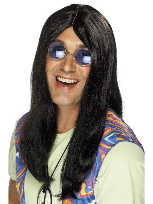 26" Black 1960's Style Groovy Neil Hippy Men Adult Halloween Wig Costume Accessory - One Size - IMAGE 1