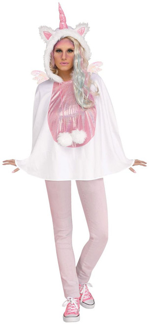 Pink and White Poncho Unicorn Character Women Adult Halloween Costume - Large - IMAGE 1