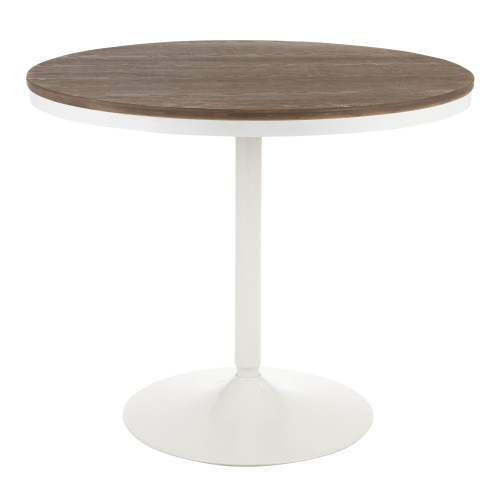 36" Brown Wood-Pressed Grain Bamboo Round Top with White Metal Leg Dining Table - IMAGE 1