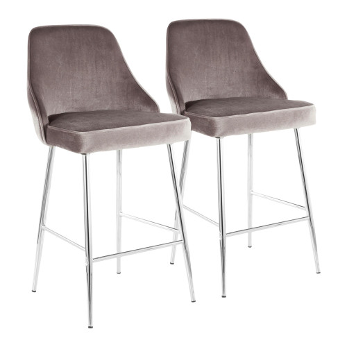 Set of 2 Silver Velvet Upholstered Marcel Counter Stool, 36.50” - IMAGE 1