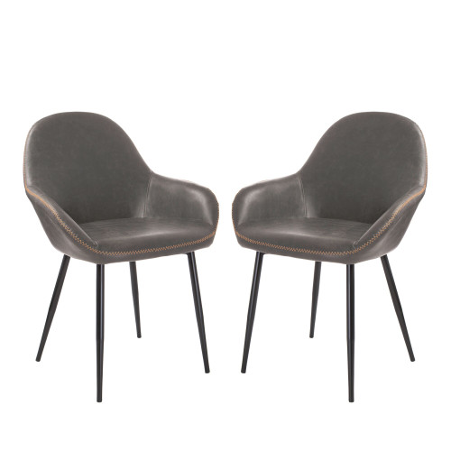 Set of 2 Gray and Black Mid-Century Modern Vintage Leatherette Dining Armchair 32.87" - IMAGE 1
