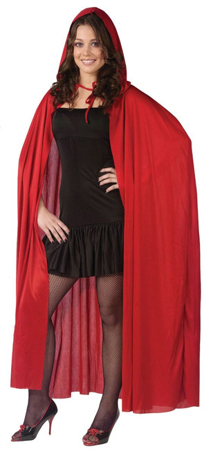 68" Red Solid Women Adult Halloween Hooded Cape Costume Accessory - One Size - IMAGE 1
