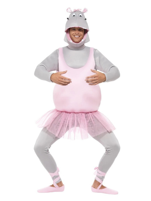 44" Gray and Pink Ballerina Hippo Unisex Adult Halloween Costume - IMAGE 1