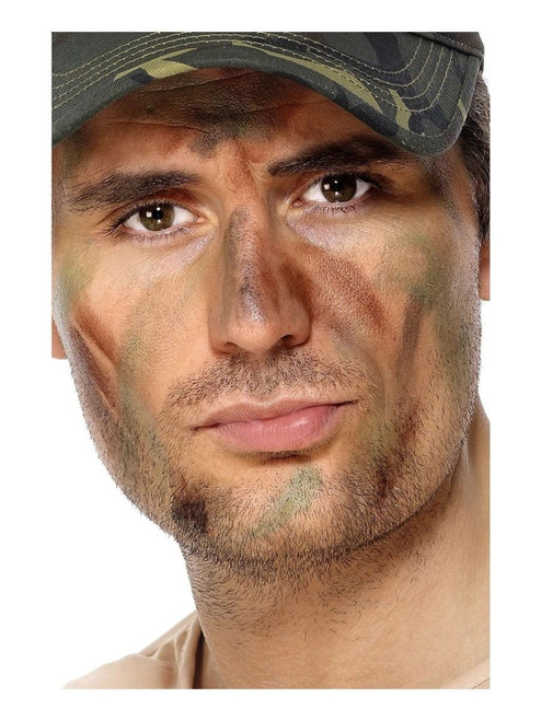 19" Green and Brown Army Camouflage Men Adult Make-Up Kit Halloween Costume Accessory - One Size - IMAGE 1