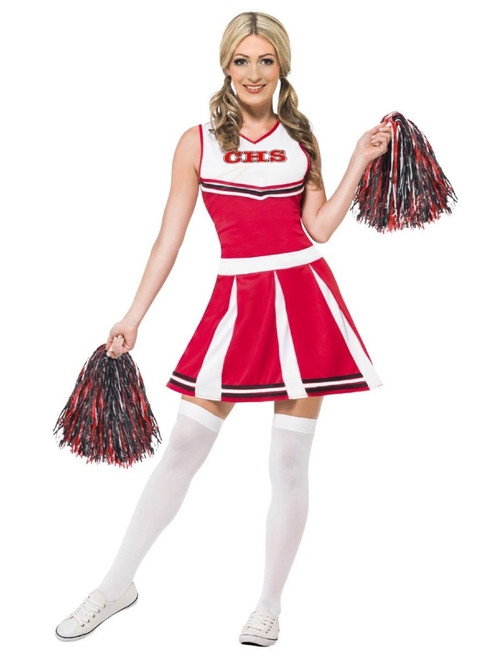 42" Red and White Cheerleader Women Adult Halloween Costume - XS - IMAGE 1