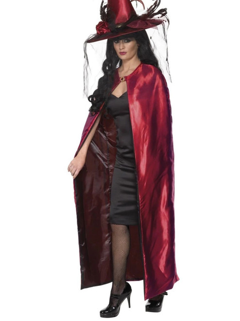 49" Red and Black Women Adult Halloween Reversible Cape Costume Accessory - One Size - IMAGE 1