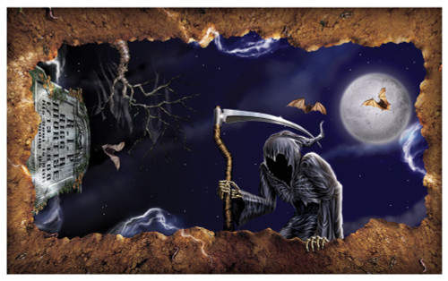 3.1' x 5.1' Brown and Gray Open Grave Insta View Rectangular Backdrop Halloween Decoration - IMAGE 1