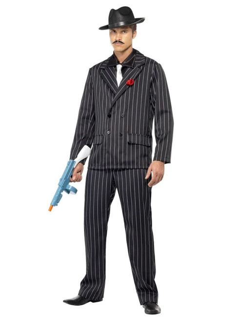49" Black and White Striped Zoot Suit Men Adult Halloween Costume - Large - IMAGE 1