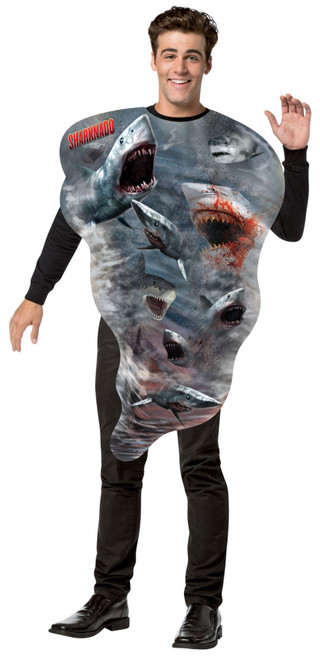 Blue and Red Sharknado Get Real Men Adult Halloween Costume - One Size - IMAGE 1