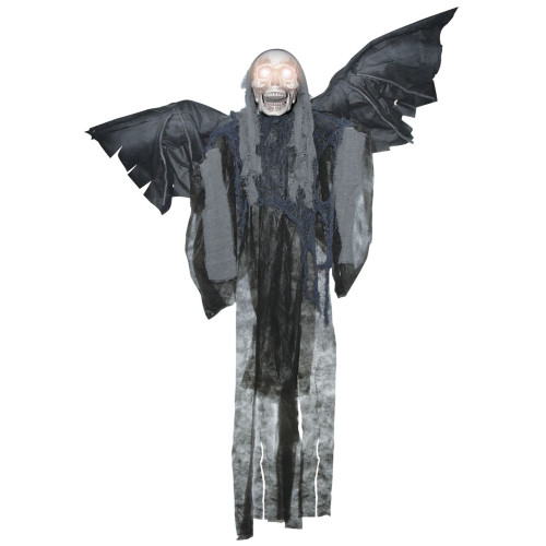 60" Black and Gray Hanging Talking Winged Reaper Prop Halloween Costume Accessory - IMAGE 1