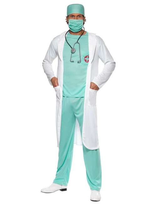 44" White and Teal Green Doctor Men Adult Halloween Costume - Medium - IMAGE 1