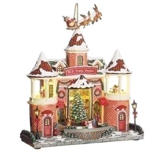 14.25" LED Lighted and Musical Train Depot Christmas Village Building - IMAGE 1