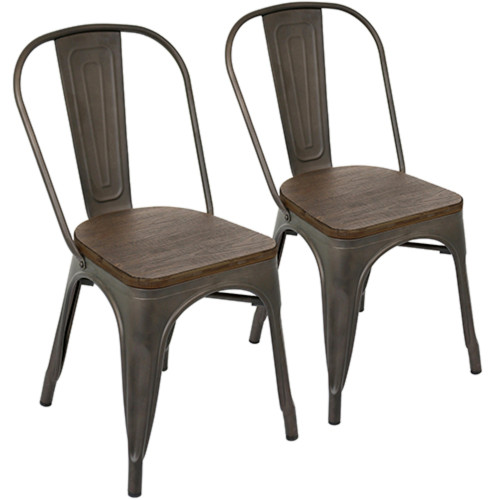 Set of 2 Espresso Bamboo Seat with Antique Gray Metal Dining Chair 32.25" - IMAGE 1