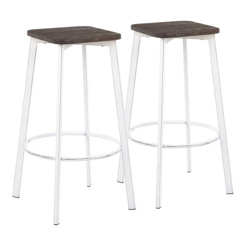 Set of 2 White and Brown Wood with Metal Clara Square Barstools 29.75" - IMAGE 1