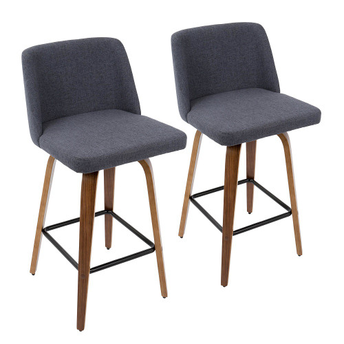 Set of 2 Gray Fabric with Wood Legs Toriano Counter Barstools 35" - IMAGE 1