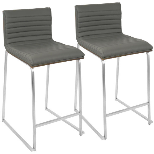 Set of 2 Gray Brushed Stainless Steel with Wood Mara Counter Barstools 34" - IMAGE 1