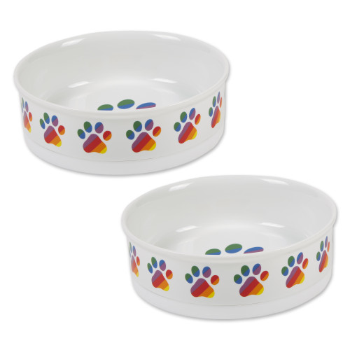 Rainbow Paw Porcelain Large Pet Bowls - 7.5" - Multi-Color - Set of 2 - IMAGE 1