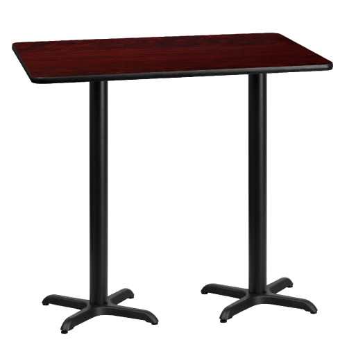 43" Mahogany Laminate Elegant Rectangular Table Top with Cast Iron Bar Table Bases - IMAGE 1