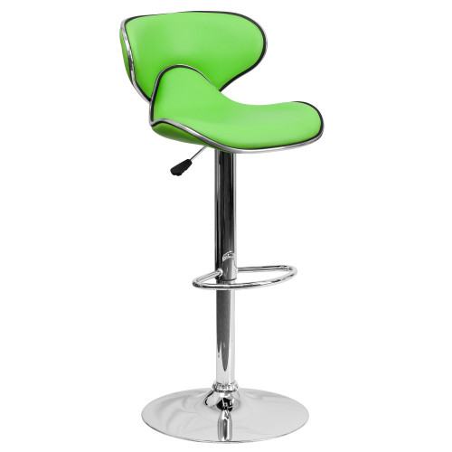 43" Apple Green Vinyl Mid-Back Adjustable Height Swivel Barstool with Chrome Base - IMAGE 1