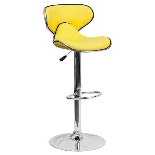 43" Yellow Contemporary Mid-Back Adjustable Height Swivel Barstool with Base - IMAGE 1
