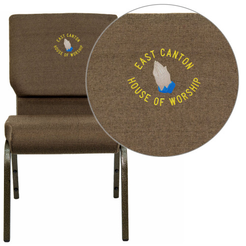 33" Brown and Yellow Contemporary "HOUSE OF WORSHIP" Embroidered Stacking Church Chair - IMAGE 1