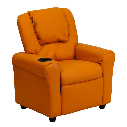 36.5" Contemporary Orange Vinyl Kids Recliner with Cup Holder and Headrest - IMAGE 1