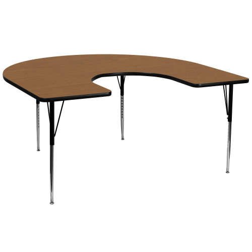 66'' Oak Brown and Black Contemporary Horseshoe Activity Table - IMAGE 1