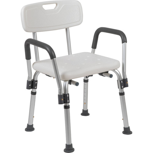 33" White and Silver Adjustable Back Medical Grade Shower Chair - IMAGE 1