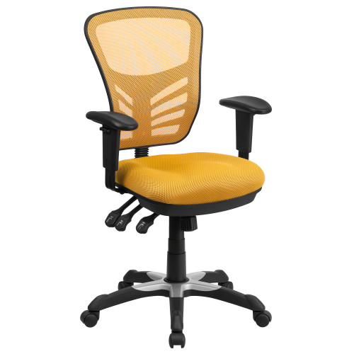 3.5' Yellow-Orange and Black Contemporary Swivel Ergonomic Office Chair with Adjustable Arms - IMAGE 1