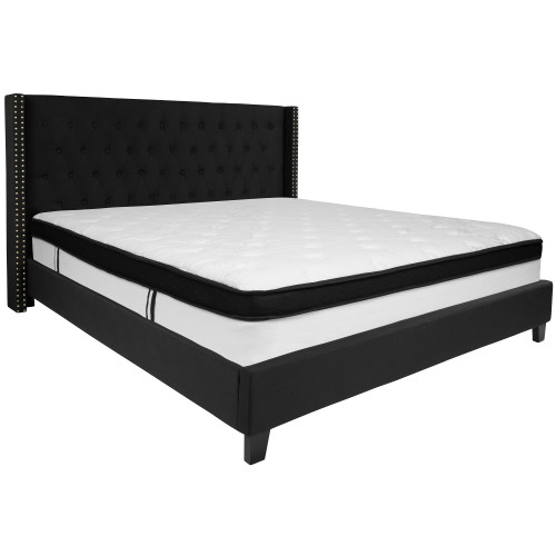 Set of 2 Black and White Tufted King Size Platform Bed with Memory Foam Mattress 85.25" - IMAGE 1