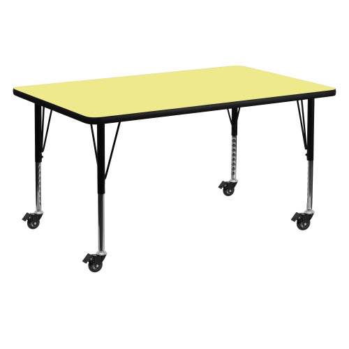 60" Yellow and Gray Rectangular Table with Height Adjustable Roller Legs - IMAGE 1