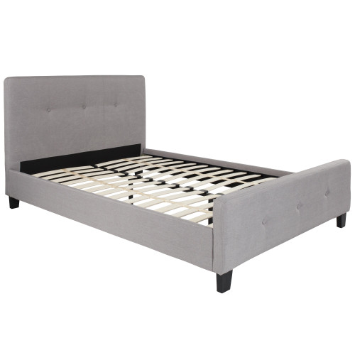 81" Gray and White Rectangular Tufted Upholstered Platform Bed - Full Size - IMAGE 1