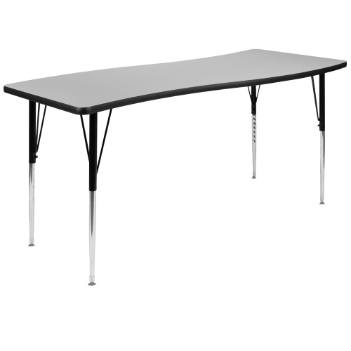 60" Gray Rectangular Wave Collaborative Adjustable Thermal Laminate Activity Table - IMAGE 1