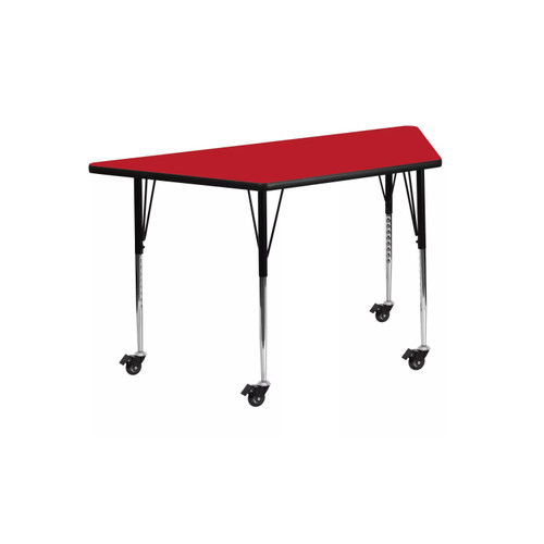 45" Red Trapezoid Activity Table with Standard Height Adjustable Legs - IMAGE 1