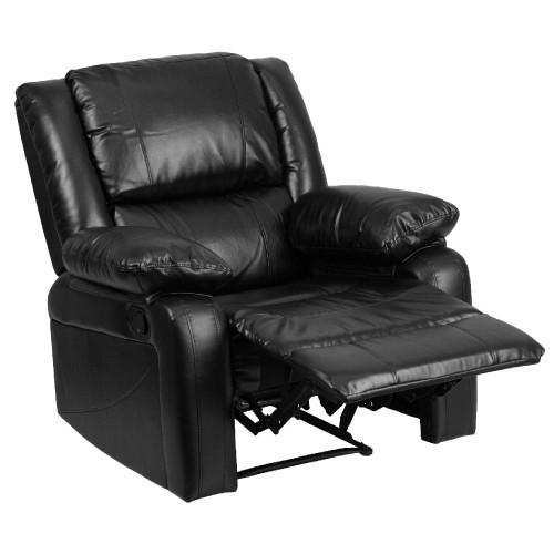 64" Black Contemporary Leather Elegant Harmony Series Comfortable Recliner - IMAGE 1