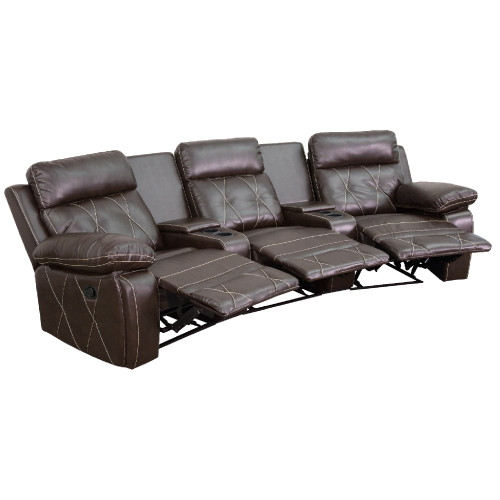 3-Seater Brown Reclining Theater Seating Unit with Curved Cup Holders 117" - IMAGE 1
