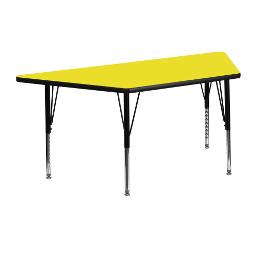 25.25” Yellow Trapezoid HP Laminate Height Adjustable Short Legs Activity Table - IMAGE 1