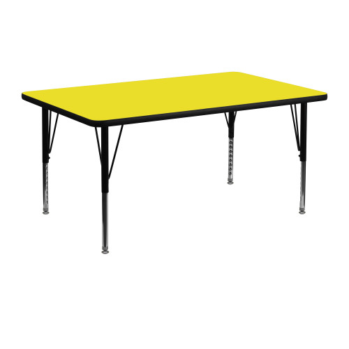 48" Yellow and Black Contemporary Rectangular Activity Table with Height Adjustable Short Legs - IMAGE 1