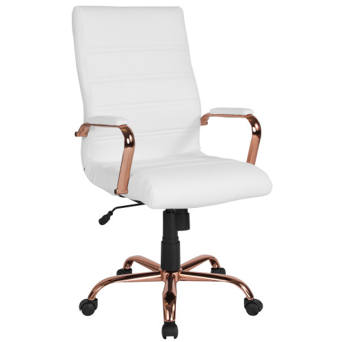 43" White and Rose Gold Contemporary Executive Swivel Office Chair with Dual Wheel Casters - IMAGE 1