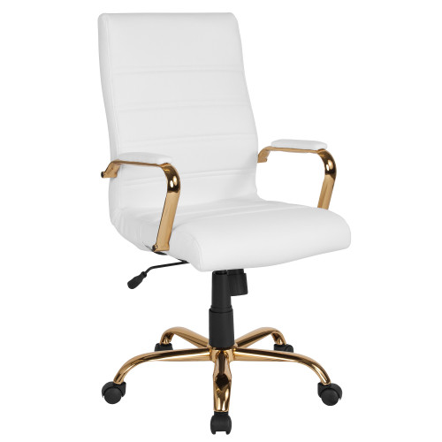 43" White and Gold Contemporary Executive Swivel Office Chair with Dual Wheel Casters - IMAGE 1